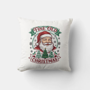 Fine Old Christmas Santa Claus Trees Snowflakes Throw Pillow