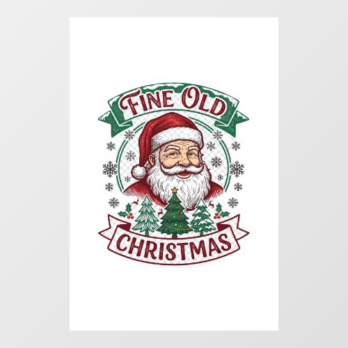 Fine Old Christmas Santa Claus Trees Snowflakes Window Cling