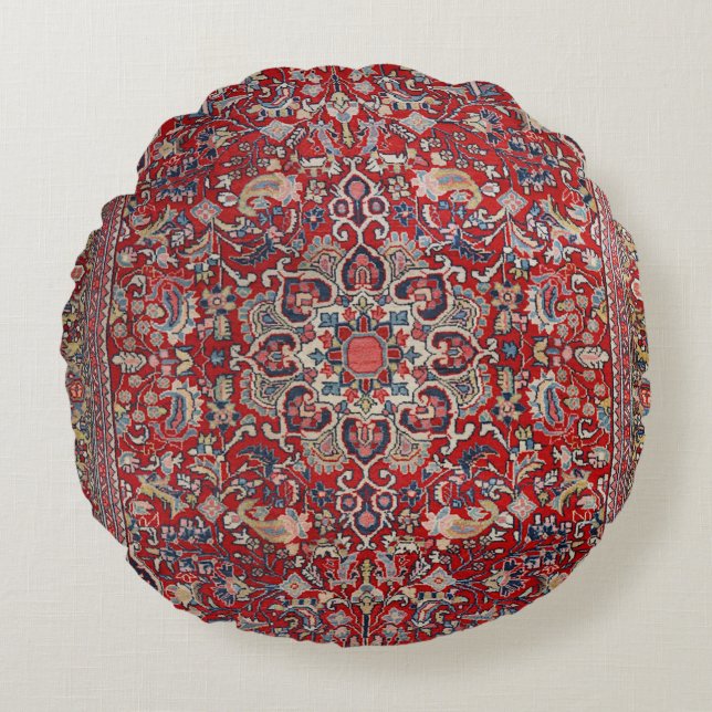 Fine Persia Bijar Red Blue Yellow  Round Pillow (Front)