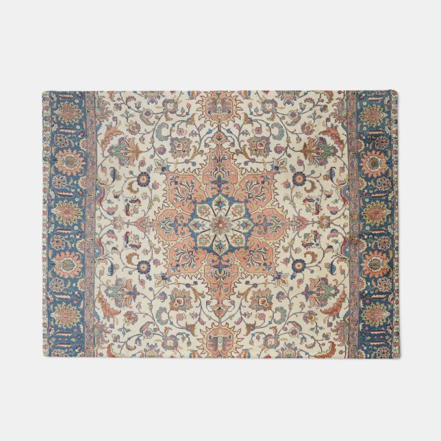 Fine Persia Tabriz Blue Rust Orange  Doormat (Front)
