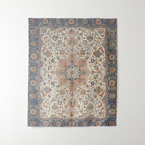 Fine Persia Tabriz Blue Rust Orange  Tapestry