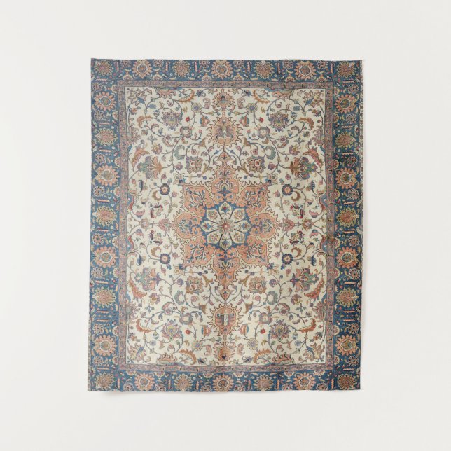 Fine Persia Tabriz Blue Rust Orange  Tapestry (Front)