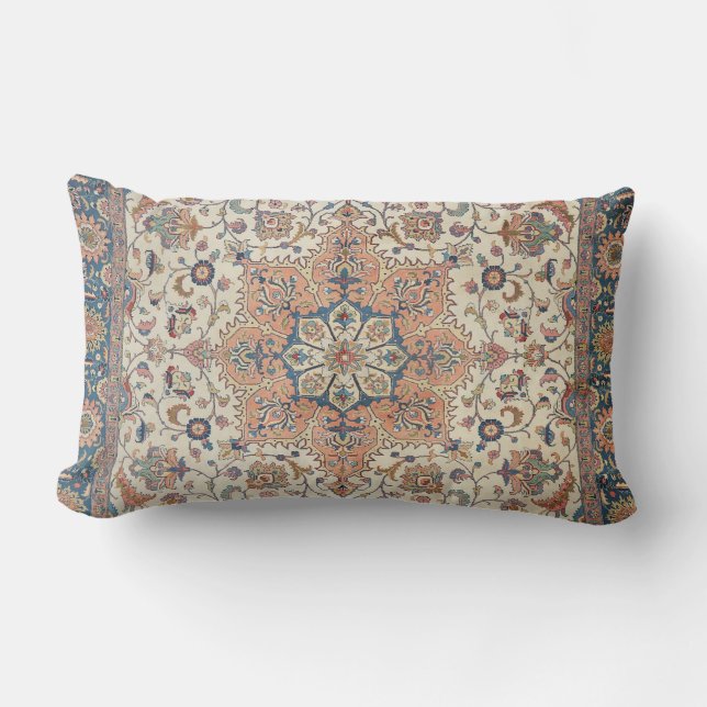 Fine Persia Tabriz Blue Rust Orange Throw Pillow (Front)