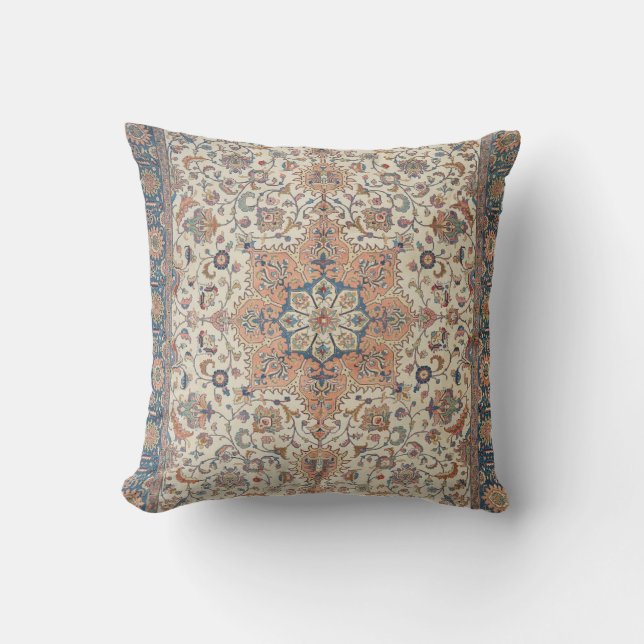 Fine Persia Tabriz Blue Rust Orange Throw Pillow (Front)