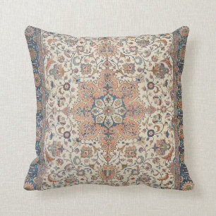 Fine Persia Tabriz Blue Rust Orange Throw Pillow