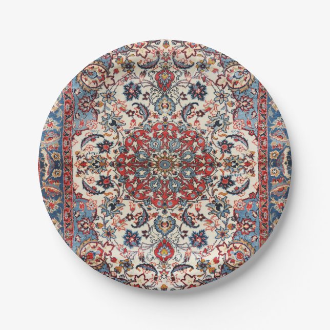 Fine Persian Baby Blue Red Tan  Paper Plates (Front)