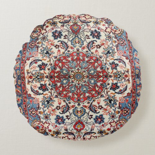 Fine Persian Baby Blue Red Tan  Round Pillow