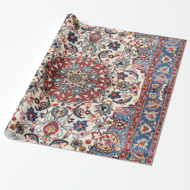 Fine Persian Baby Blue Red Tan  Wrapping Paper (Unrolled)