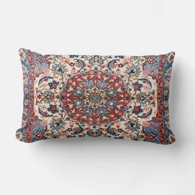 Fine Persian Isfahan Baby Blue Red Tan Throw Pillo Lumbar Pillow (Front)