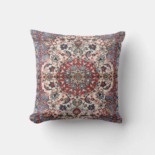 Fine Persian Isfahan Baby Blue Red Tan Throw Pillow