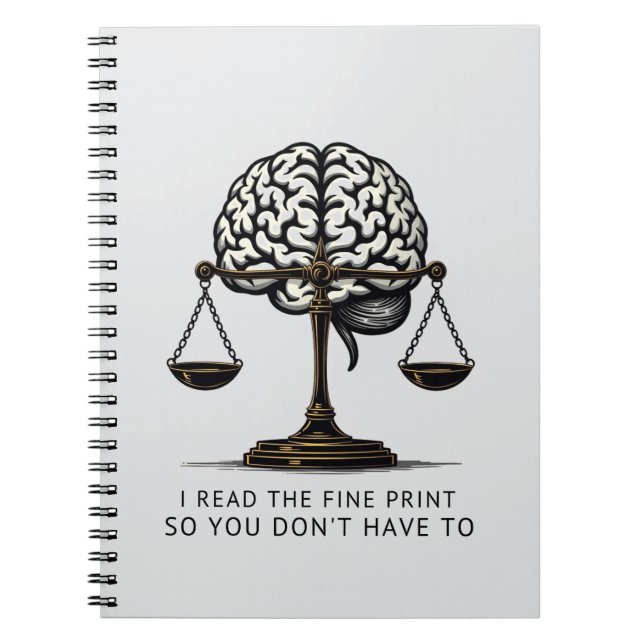 Fine Print Reader – Brain & Justice Edition Notebook (Front)