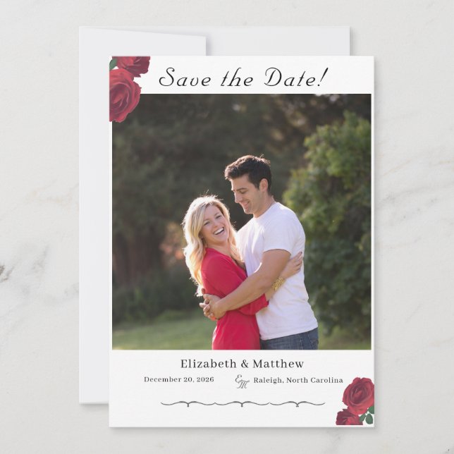 Fine Roses Catholic Save The Date Card (Front)