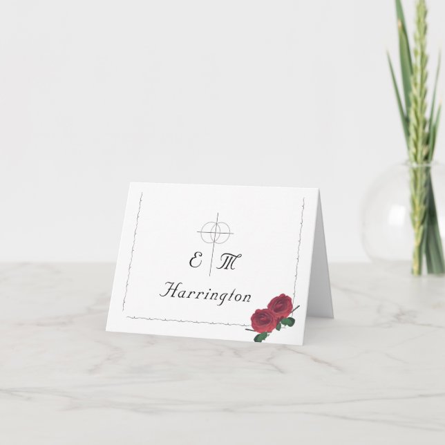 Fine Roses Catholic Wedding Letterpress Thank You Card (Front)