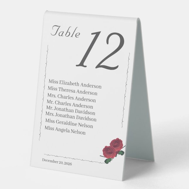 Fine Roses Catholic Wedding Table Number Table Tent (Front)