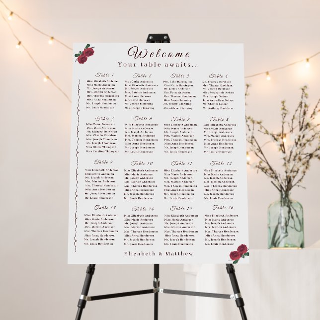 Fine Roses Wedding Seating Chart Foam Board (In Situ (Stand))
