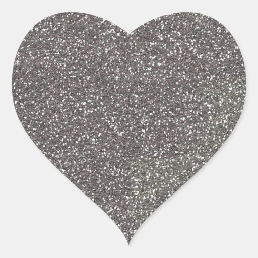 Fine Silver Glitter Texture Print Heart Stickers | Zazzle