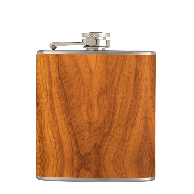 Fine Teak Veneer Print Hip Flask (Front)