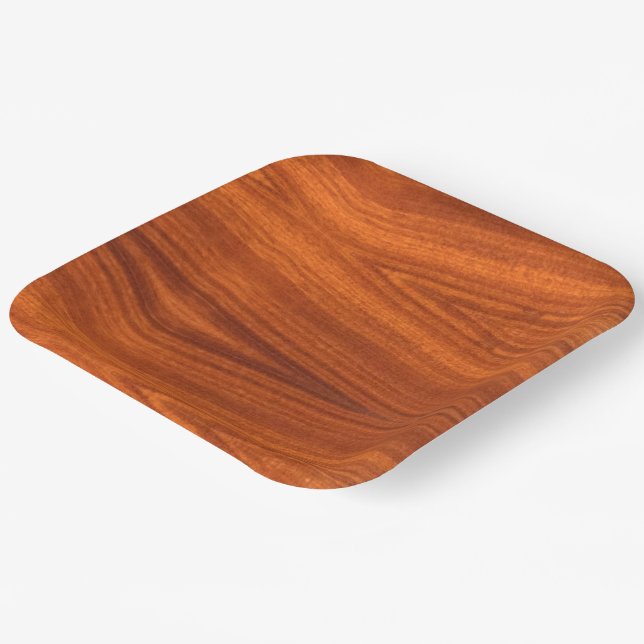 Fine Wood Grain Teak Mahogany Veneer Paper Plates (Angled)