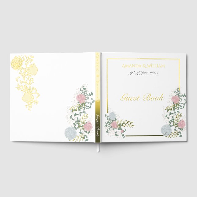 Finely flourished wedding Guest Book with gold (Full)
