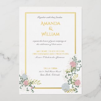 Finely flourished wedding invitation with gold