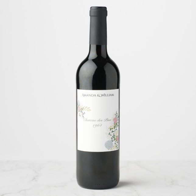 Finely flourished wedding  wine label (Front)