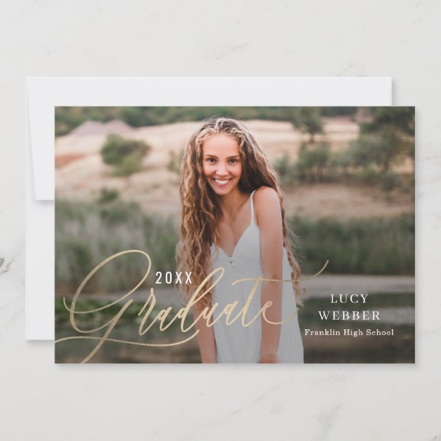 Finely Penned Graduation Announcement Invitation (Front)