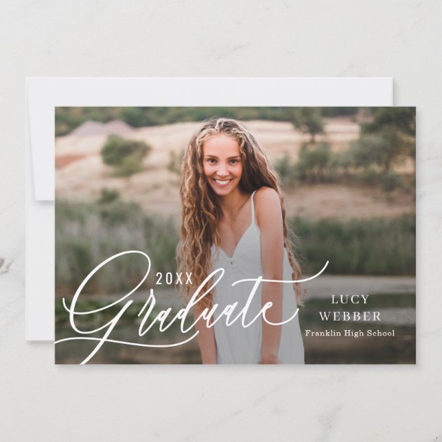 Finely Penned Graduation Announcement Invitation (Front)