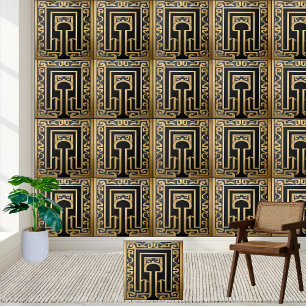 Finest Gold Black Blue Stylish Greek Ceramic Tile