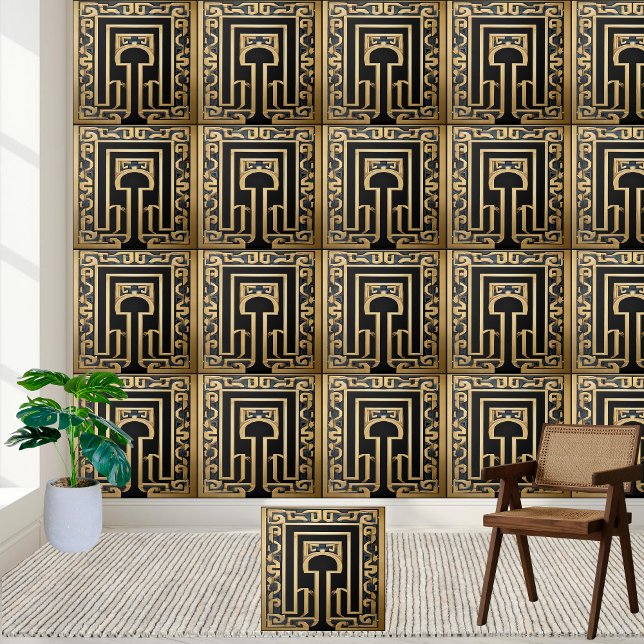 Finest Gold Black Blue Stylish Greek Ceramic Tile (Finest Gold Black Blue Stylish Greek Ceramic Tile)