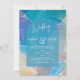 Finest Sea Glass Teal Blue Ocean Beach Sea Wedding Invitation