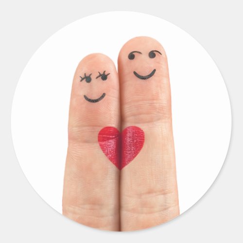 Finger Heart Couple Classic Round Sticker