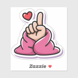 Finger Heart in Cozy Pink Blanket Sticker