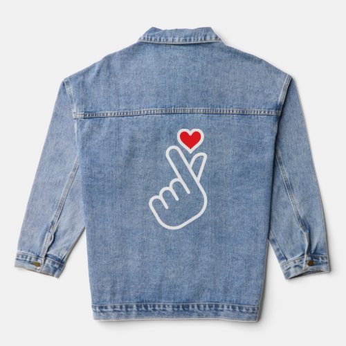 Finger Heart Shape Cute Asian Kpop Style Finger Sh Denim Jacket