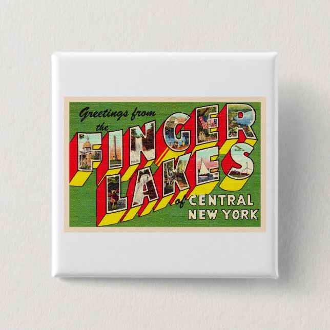 Finger Lakes New York NY Large Letter Postcard Button (Front)
