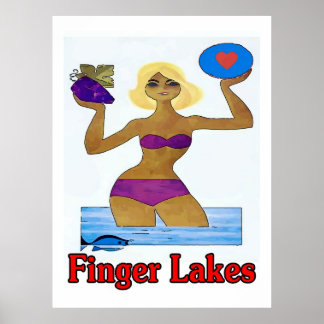 Finger Lakes, New York State, wine, water, fish, Poster