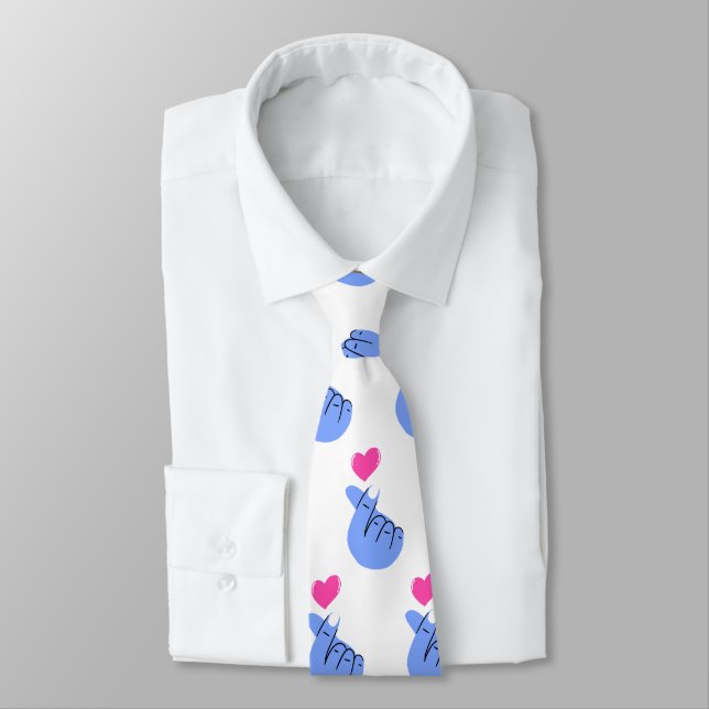 Finger Love Sign & Heart Valentine's Day Romantic Neck Tie (Tied)