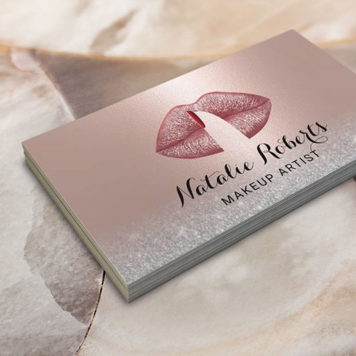 Customizable Finger on Lips Blush Rose Gold Makeup Artist Business Card