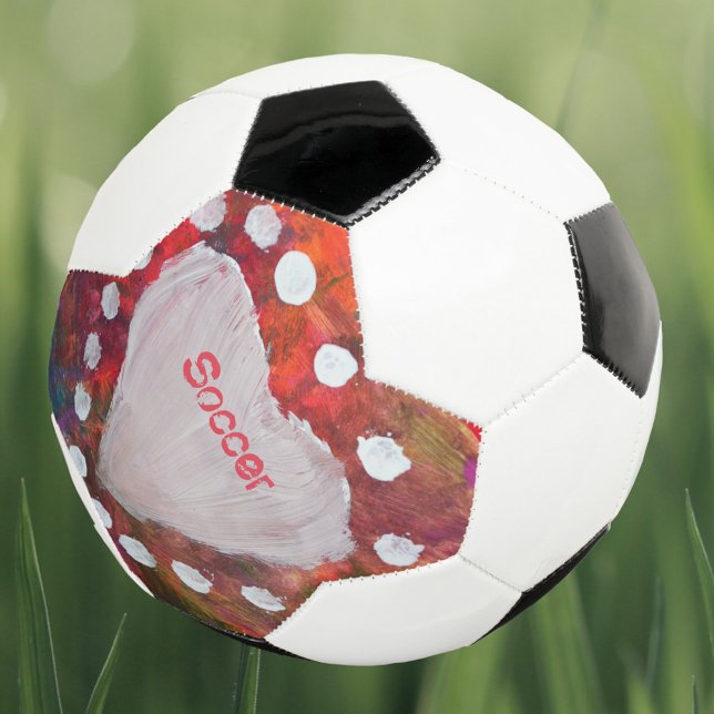 Finger Painted White Heart Girly Pink Soccer Ball (Creator Uploaded)