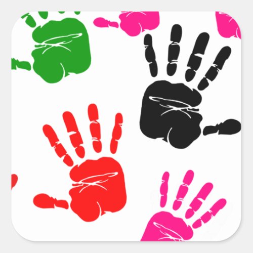 Finger Painting Hands Kids Amazing Fab Preschool Square Sticker