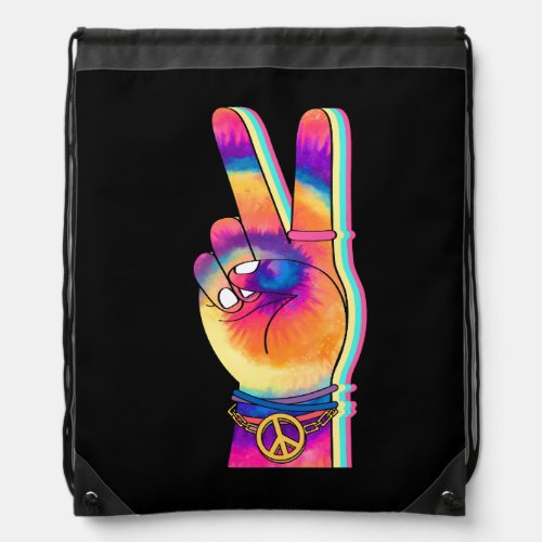 Finger Peace Hand Tie Dye Hippie Patriotic Peace S Drawstring Bag
