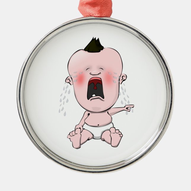  Finger Pointing Crying Baby  Metal Ornament (Front)