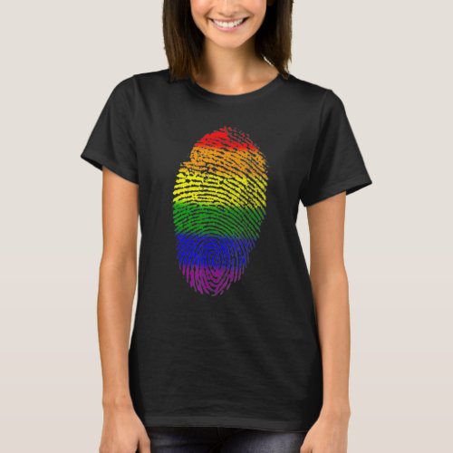 Finger Print Dna Lgbtq Rainbow Flag Gay Pride Ally T_Shirt
