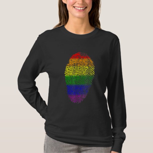 Finger Print Dna Lgbtq Rainbow Flag Gay Pride Ally T_Shirt