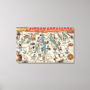 Fingerlakes, New York - Detailed Map Canvas Print