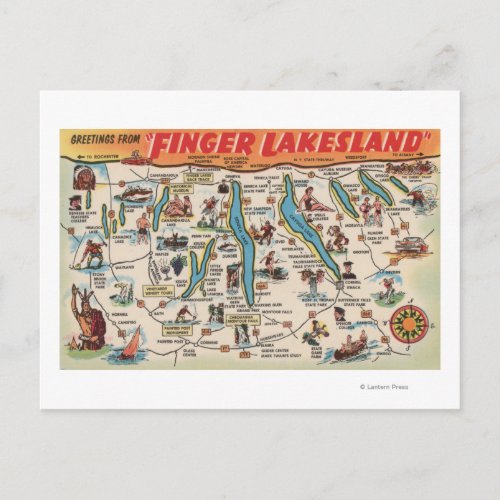 Fingerlakes New York _ Detailed Map Postcard