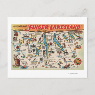 Fingerlakes, New York - Detailed Map Postcard