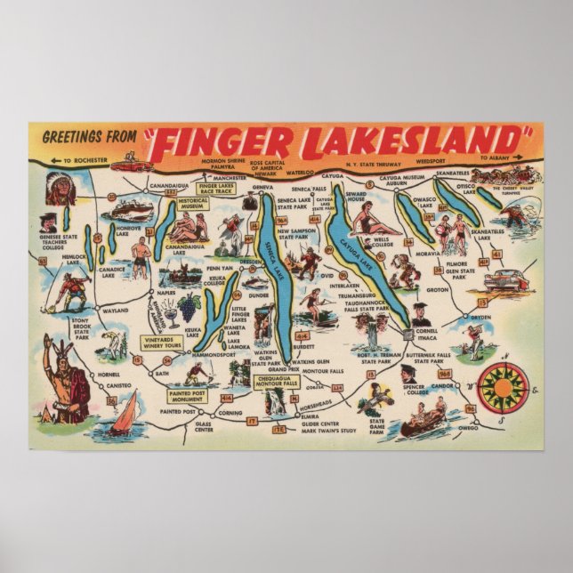 Fingerlakes, New York - Detailed Map Poster (Front)