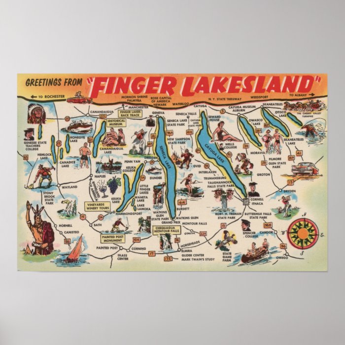 Fingerlakes, New York   Detailed Map Poster