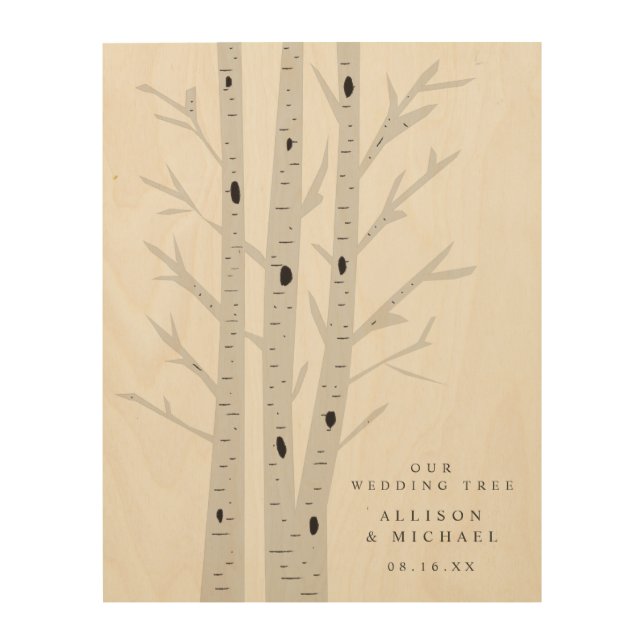 Fingerprint Birch Tree Wedding Guestbook Wood Sign (Front)