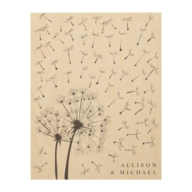Fingerprint Dandelions Wedding Guestbook Wood Sign (Front)